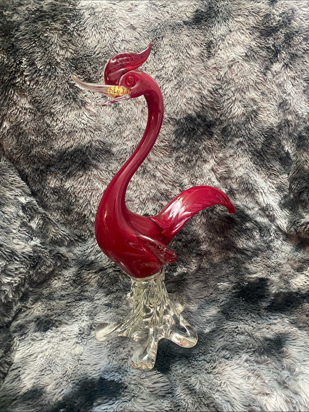MCM Handblown Glass Swan
Sculpture in Red